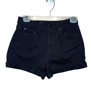 Size 7 Juniors Black Lightly Distressed Denim Jean Shorts Stretch Cotton Blend